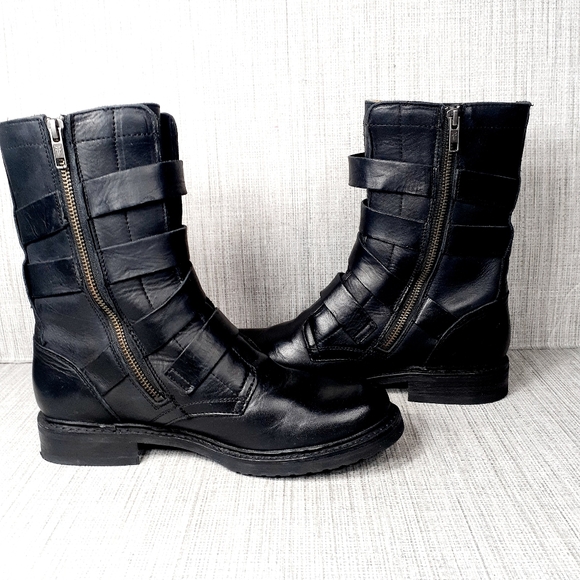 Frye Veronica Tanker Combat & Moto Boots - Black Leather - Picture 9 of 11